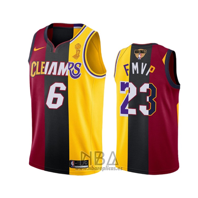 Camiseta Los Angeles Lakers Lebron James 2020 FMVP Heat Cavaliers Split Dual Number Rojo Oro